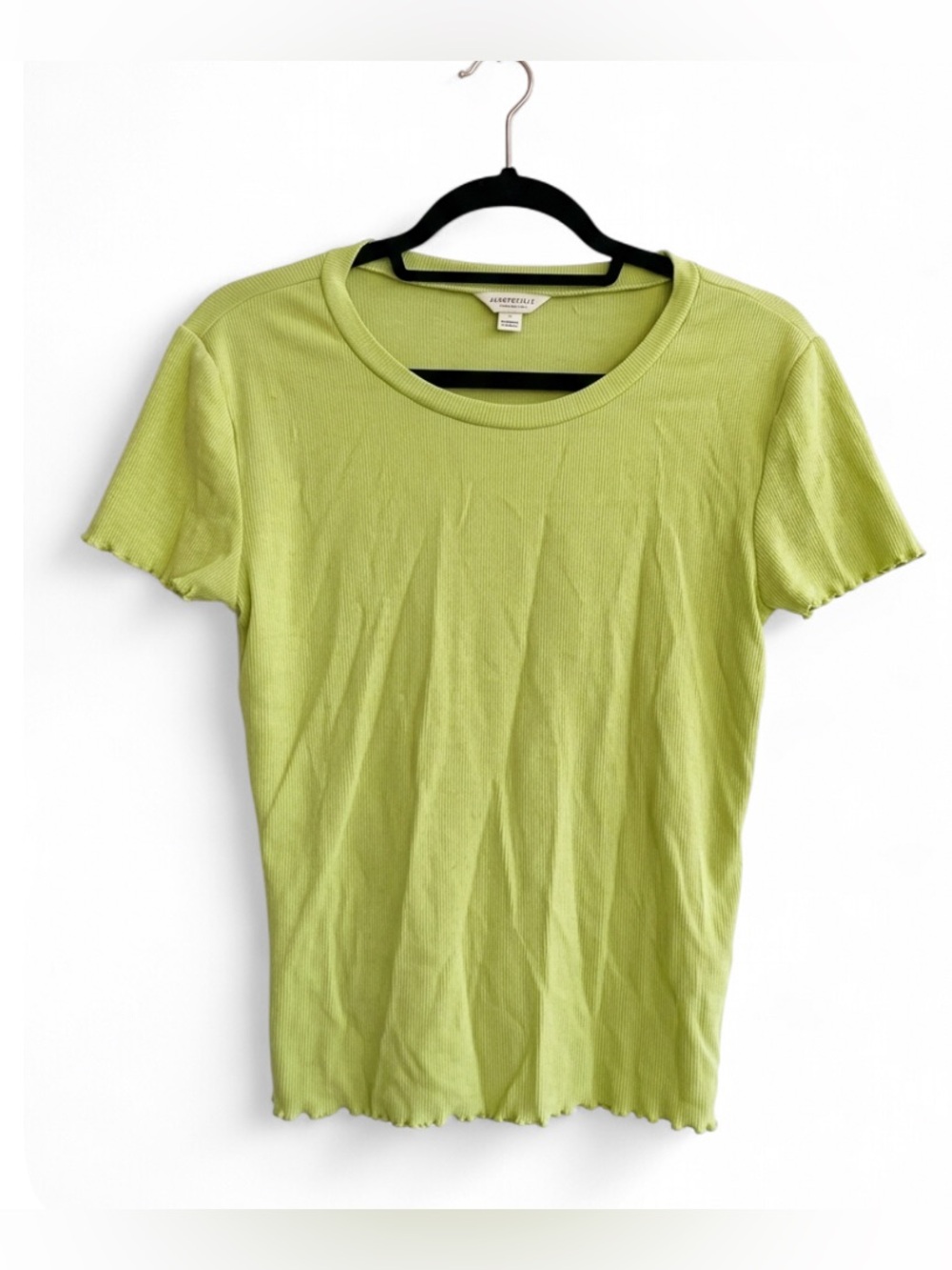Aeropostale Lime Green Ribbed Short Sleeve Lettuce Hem Tee